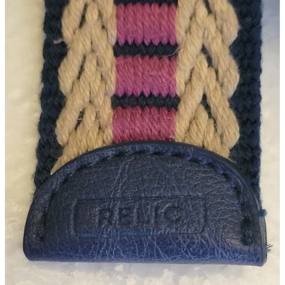 Relic by Fossil Woven Belt Womens 37 in Navy Tan Pink‎ 1.5 in Preppy Retro